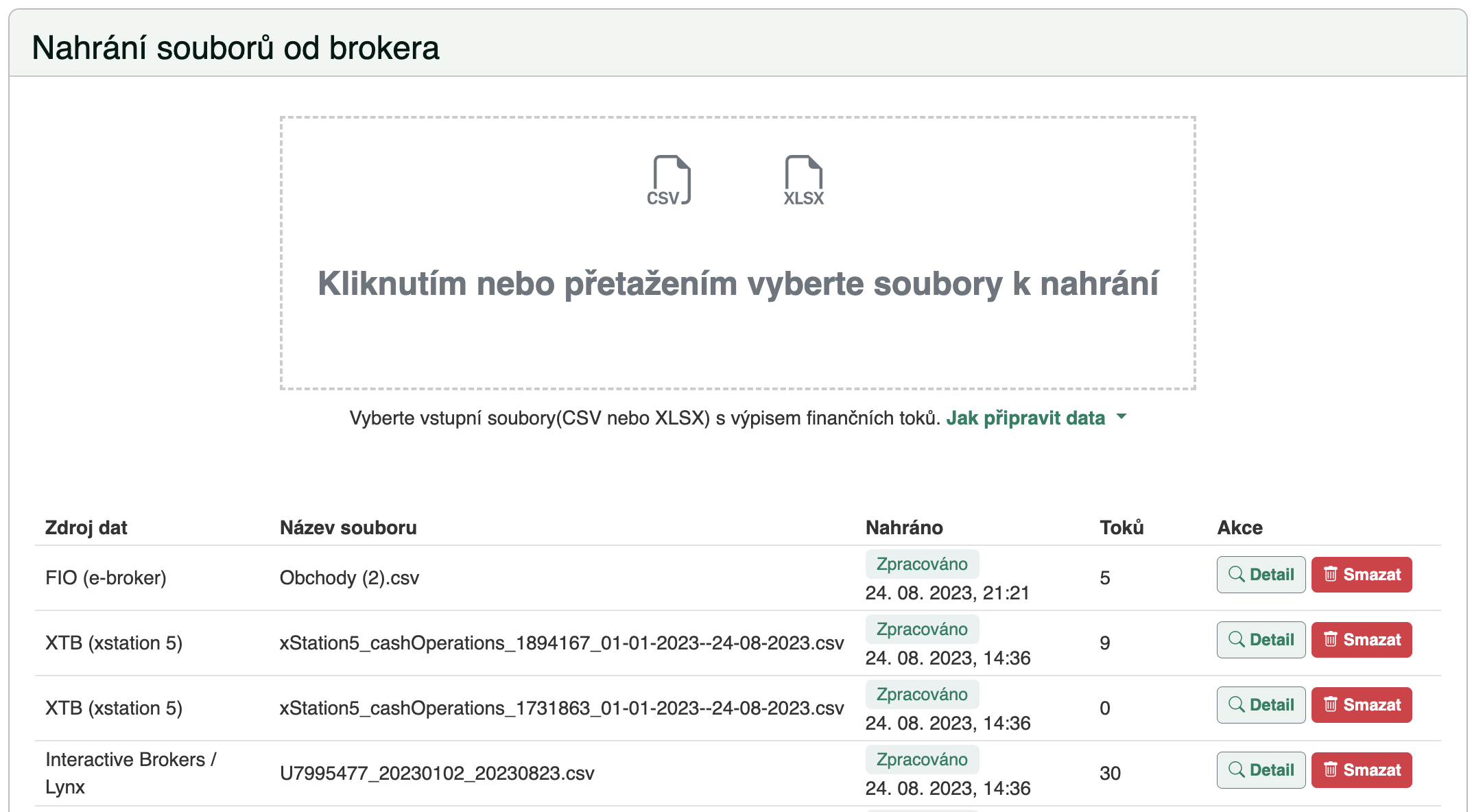 Nahrání souborů od brokera